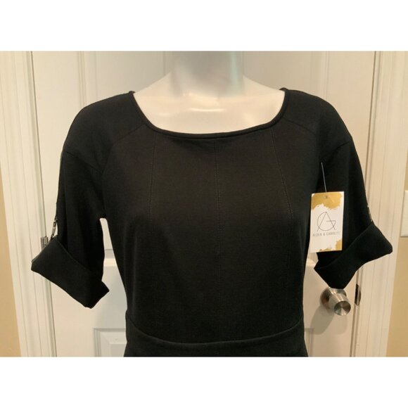 Cynthia Steffe Black Shift Dress W/Faux Leather Pockets,  Size 8 - Picture 2 of 8